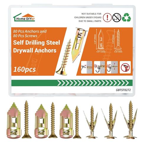 160 PCS Self Drilling Drywall Anchors with Screws Kit, Drywall Grip Anchors and Screws,Easy No-Drill Installation, 80 Anchors + 80 Screws (0.47 x 1.18 inch) in Saudi Arabia