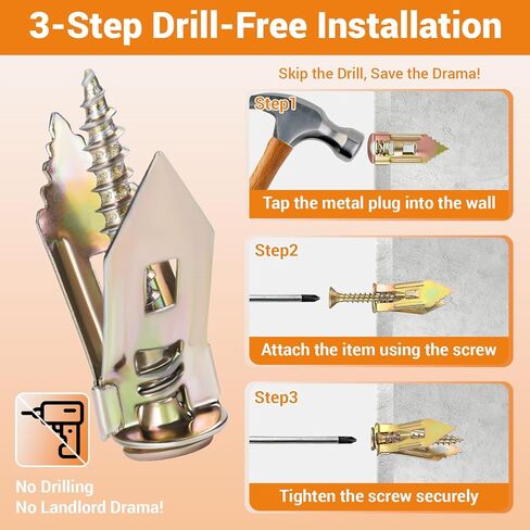 160 PCS Self Drilling Drywall Anchors with Screws Kit, Drywall Grip Anchors and Screws,Easy No-Drill Installation, 80 Anchors + 80 Screws (0.47 x 1.18 inch) in Saudi Arabia
