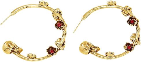 Gothic Gold Skull Flower Hoop Earrings for Women Goth Rhinestone Floral Hoop Earrings Scary Halloween Party Earrings Punk Jewelry Accessories in Saudi Arabia
