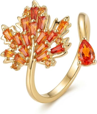 Jean Beau Fall Maple Open Rings for Women, Adjustable Cute Crystal Rhinestone Orange Leaf Autumn Ring Wedding Prom Jewelry Gift in Saudi Arabia