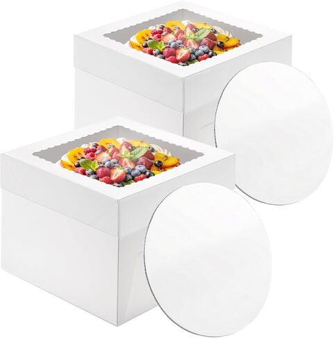 Cake Boxes with Window and Cake Boards, 8 x 8 x 8 Inches, 3 Pack, Disposable Bakery Containers for Wedding, Birthday, Party (8 inch) in Kuwait