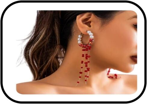 Gothic Blood Drop Earrings for Women Vampire Pearl Beaded Earrings Halloween Vampire Bloody Pearl Tassel Crystal Earrings Victoria Witch Party Accessory in Kuwait