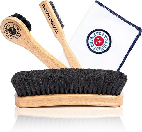 مجموعة فرشاة Cobbler’s Choice Co. Leather Care مع فرشاة أحذية Horsehair و Dauber Brush و Welt Brush و Microfiber - Brown in Saudi Arabia