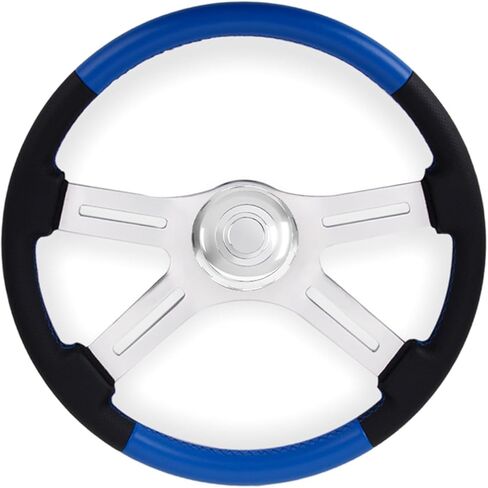 RASTP 18" Truck Steering Wheel, 4-Spoke Aluminium Chrome Leather Truck Steering Wheel For Kenworth, Peterbilt, Volvo,Freightliner(Black) in Kuwait