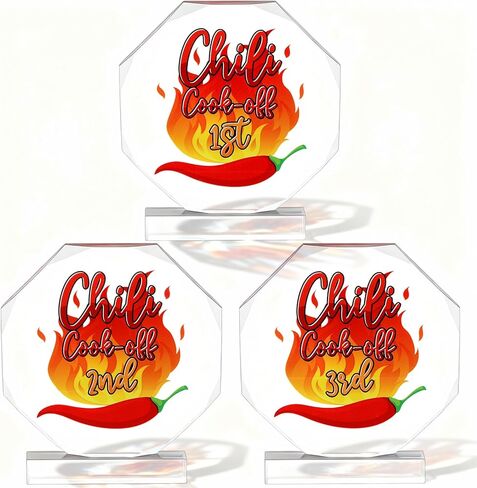 MAQUITA 3 Pcs Chili Cook Off Trophies 5.12" x 3.54" Acrylic Winner Medals, Cooking Competition Trophy Prizes with Base for Chili Cook Off Party Supplies Decorations in Saudi Arabia