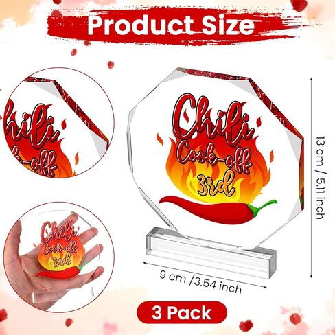 MAQUITA 3 Pcs Chili Cook Off Trophies 5.12" x 3.54" Acrylic Winner Medals, Cooking Competition Trophy Prizes with Base for Chili Cook Off Party Supplies Decorations in Saudi Arabia