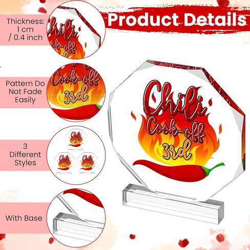 MAQUITA 3 Pcs Chili Cook Off Trophies 5.12" x 3.54" Acrylic Winner Medals, Cooking Competition Trophy Prizes with Base for Chili Cook Off Party Supplies Decorations in Saudi Arabia