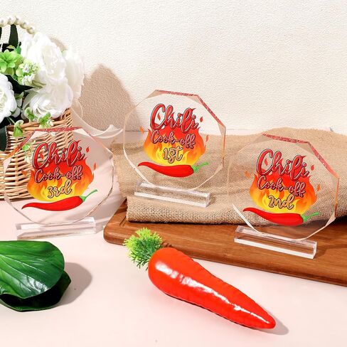 MAQUITA 3 Pcs Chili Cook Off Trophies 5.12" x 3.54" Acrylic Winner Medals, Cooking Competition Trophy Prizes with Base for Chili Cook Off Party Supplies Decorations in Saudi Arabia