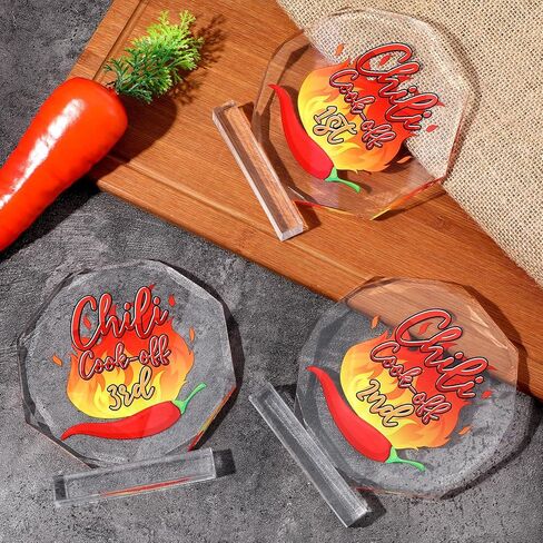 MAQUITA 3 Pcs Chili Cook Off Trophies 5.12" x 3.54" Acrylic Winner Medals, Cooking Competition Trophy Prizes with Base for Chili Cook Off Party Supplies Decorations in Saudi Arabia