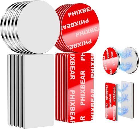 PHIXBEAR Neodymium Rare Earth Magnets Heavy Duty with Double Sided Tape - 10 Pack Scratch-Free, Cabinet Door, Fridge, DIY (0.79"x1.58" + 1.18" Round) in Saudi Arabia
