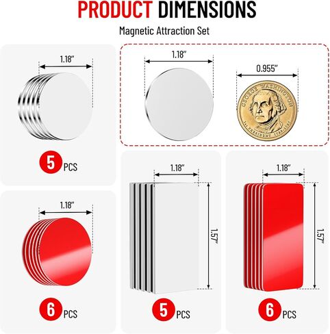 PHIXBEAR Neodymium Rare Earth Magnets Heavy Duty with Double Sided Tape - 10 Pack Scratch-Free, Cabinet Door, Fridge, DIY (0.79"x1.58" + 1.18" Round) in Saudi Arabia