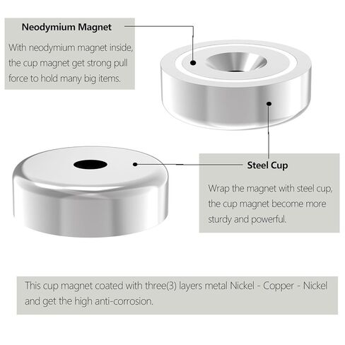 90LBS N52 Neodymium Cup Magnets with Countersunk Hole, 1.00" Diameter - 10 Pack, Rare Earth Pot Magnets, Mounting Magnet Used in Garage, Kitchen, Workplace,Cabinet Magnet in Saudi Arabia