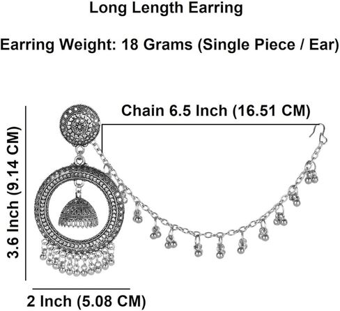 Efulgenz الأقراط الهندية المؤكسدة للنساء Chandbali Jhumka Jhumki مجموعة أقراط متدلية كبيرة مع سلسلة الأذن بوهو الهندي سلسلة الشعر المؤكسد مجوهرات البوهيمي بيان مجوهرات للنساء in Saudi Arabia