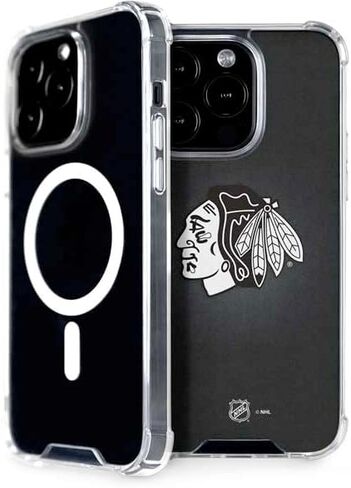 Skinit Phone Case Compatible with MagSafe iPhone 15 Pro - Officially Licensed NHL Chicago Blackhawks Black Background Design in Saudi Arabia