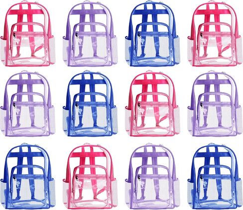 Winterlace 12 Pack 16 "حقيبة ظهر شفافة شريحة الثقيلة PVC للرياضة والملاعب والمهرجانات والحفلات الموسيقية (ألوان متنوعة (أسود/أزرق/أرجواني/وردي)) in Saudi Arabia