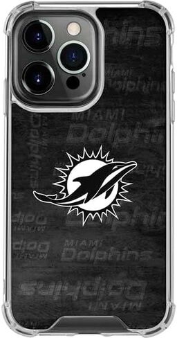 حافظة هاتف Skinit الشفافة متوافقة مع iPhone 15 Pro - تصميم أسود وأبيض مرخص رسميًا من NFL Miami Dolphins in Saudi Arabia
