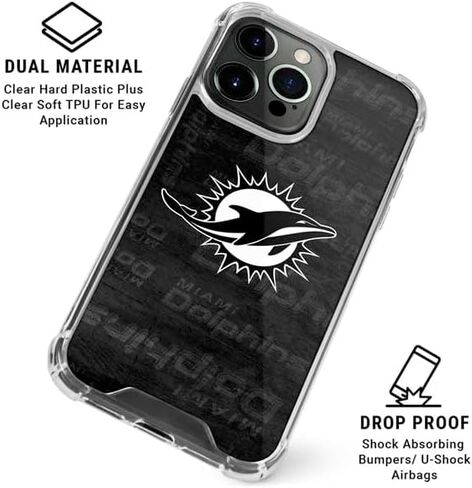 حافظة هاتف Skinit الشفافة متوافقة مع iPhone 15 Pro - تصميم أسود وأبيض مرخص رسميًا من NFL Miami Dolphins in Saudi Arabia