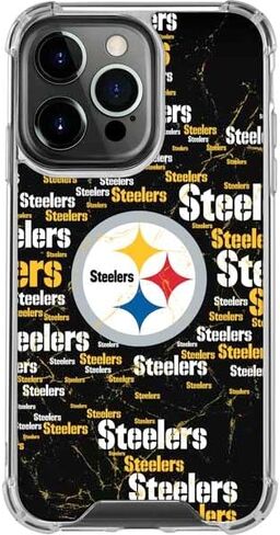 حافظة هاتف Skinit الشفافة متوافقة مع iPhone 13 Pro - تصميم أسود مرخص رسميًا من NFL Pittsburgh Steelers in Saudi Arabia