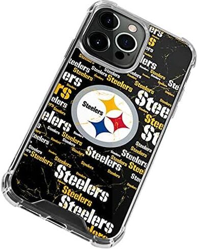 حافظة هاتف Skinit الشفافة متوافقة مع iPhone 13 Pro - تصميم أسود مرخص رسميًا من NFL Pittsburgh Steelers in Saudi Arabia