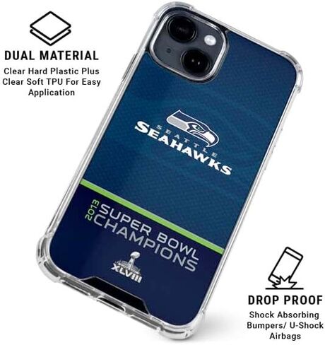 حافظة هاتف Skinit الشفافة متوافقة مع iPhone 14 - تصميم NFL Seattle Seahawks Super Bowl XLVIII مرخص رسميًا in Saudi Arabia