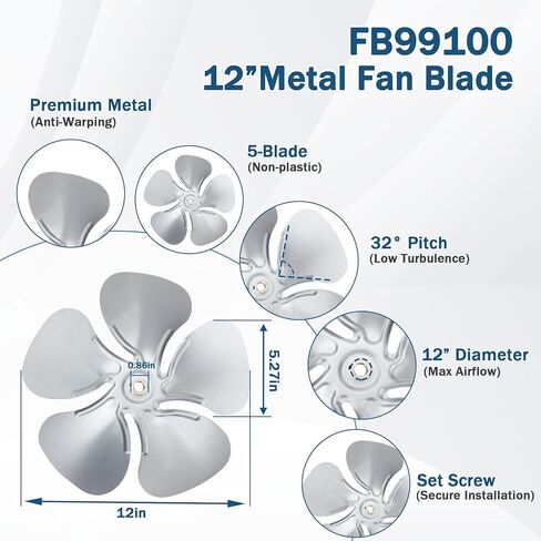 F0510B2944 محرك مروحة تهوية العلية وFB99100 12 بوصة استبدال المروحة شفرة مروحة العلية لسلسلة Lomanco 2000/1800 F0510B2497 A0416B2059 3.4 أمبير 1100 دورة في الدقيقة 115 فولت 5 شفرات 32 درجة لعمود 1/2 بوصة in Kuwait
