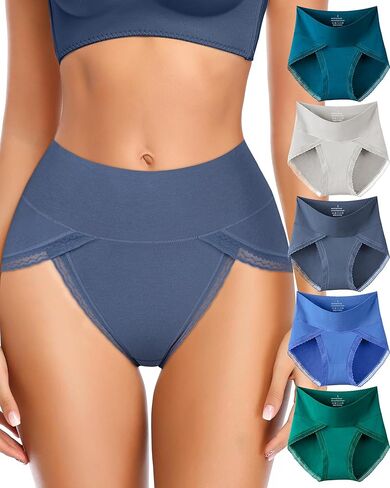 UMMISS Cotton Underwear for Womens High Waisted Slight Tummy Control High Cut Panties Full Coverage Ladies Briefs 5 Pack in Kuwait