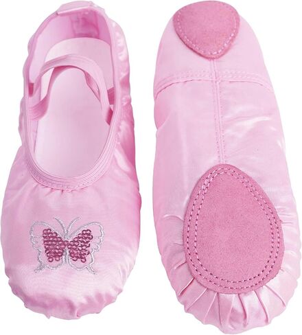 أحذية باليه للفتيات الصغيرات باللون الوردي الجميل، شباشب رقص بنعل ناعم منفصل للتدريب والأداء والفصل واليوجا والرياضات الداخلية in Kuwait
