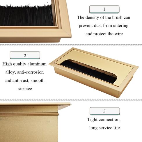 HAHIYO Gold Aluminum Alloy Desk Grommet,80x160mm Premium Cable Organizer with Flip Cover and Dustproof Brush–Durable Wire Management Solution for Home,Office,and Workstations–Easy to Install 1P in Saudi Arabia