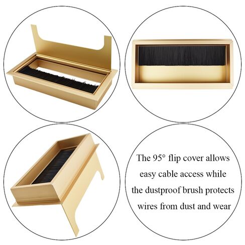 HAHIYO Gold Aluminum Alloy Desk Grommet,80x160mm Premium Cable Organizer with Flip Cover and Dustproof Brush–Durable Wire Management Solution for Home,Office,and Workstations–Easy to Install 1P in Saudi Arabia