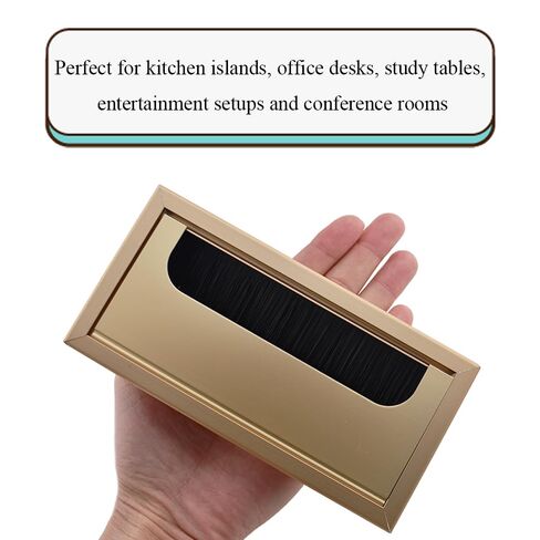 HAHIYO Gold Aluminum Alloy Desk Grommet,80x160mm Premium Cable Organizer with Flip Cover and Dustproof Brush–Durable Wire Management Solution for Home,Office,and Workstations–Easy to Install 1P in Saudi Arabia