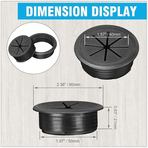2" Black Desk Grommet, JTemgle Flexible Cable Grommet Plastic Cable Hole Cover Wire Organizer Caps Desktop Cord Management for Home Office TV Stands Tabletops, 5 Pieces in Kuwait