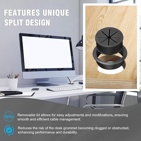2" Black Desk Grommet, JTemgle Flexible Cable Grommet Plastic Cable Hole Cover Wire Organizer Caps Desktop Cord Management for Home Office TV Stands Tabletops, 5 Pieces in Kuwait