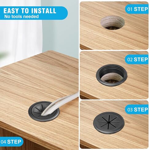 2" Black Desk Grommet, JTemgle Flexible Cable Grommet Plastic Cable Hole Cover Wire Organizer Caps Desktop Cord Management for Home Office TV Stands Tabletops, 5 Pieces in Kuwait