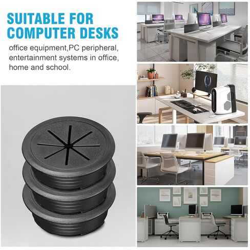 2" Black Desk Grommet, JTemgle Flexible Cable Grommet Plastic Cable Hole Cover Wire Organizer Caps Desktop Cord Management for Home Office TV Stands Tabletops, 5 Pieces in Kuwait