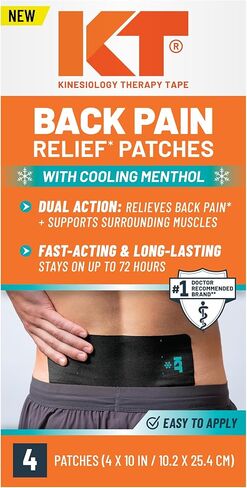 KT Tape, Back Pain Relief Patches, Extra Large 4"x10", Menthol Infused Kinesiology Tape, Cooling Pain Therapy, Everyday Long-Lasting Relief, 4 Count in Kuwait