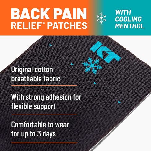 KT Tape, Back Pain Relief Patches, Extra Large 4"x10", Menthol Infused Kinesiology Tape, Cooling Pain Therapy, Everyday Long-Lasting Relief, 4 Count in Kuwait