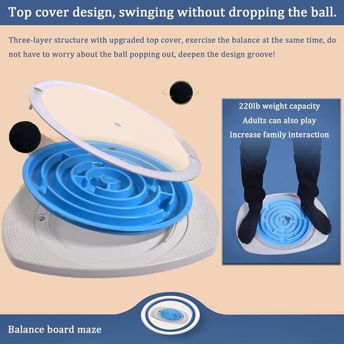 متاهة لوح التوازن، لوح توازن المتاهة المتأرجحة مع 3 أقراص دوارة قابلة للتبديل وكرتين للتمرين والعلاج الطبيعي والترفيه in Kuwait