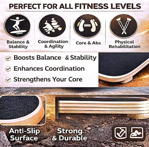 مدرب لوح التوازن الخشبي للبالغين - مدرب القوة الأساسية والثبات لركوب الأمواج وألواح التزلج وتدريبات التزلج على الجليد - لوح توازن مانع للانزلاق للياقة البدنية في صالة الألعاب الرياضية المنزلية in Kuwait
