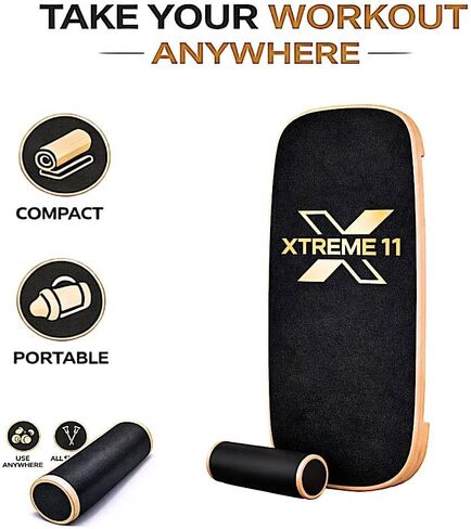 مدرب لوح التوازن الخشبي للبالغين - مدرب القوة الأساسية والثبات لركوب الأمواج وألواح التزلج وتدريبات التزلج على الجليد - لوح توازن مانع للانزلاق للياقة البدنية في صالة الألعاب الرياضية المنزلية in Kuwait