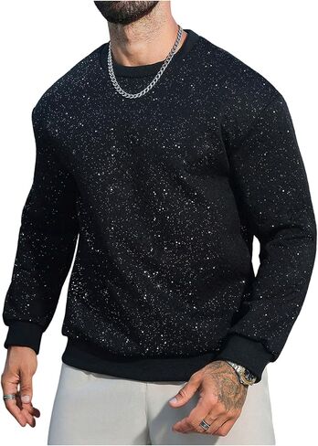 RoseSeek Men's Rhinestone Sweatshirts Crewneck Long Sleeve Pullover Sweatshirt Casual Fall Tops in Saudi Arabia