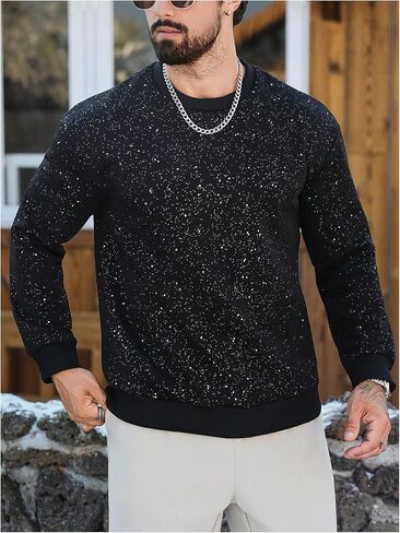 RoseSeek Men's Rhinestone Sweatshirts Crewneck Long Sleeve Pullover Sweatshirt Casual Fall Tops in Saudi Arabia
