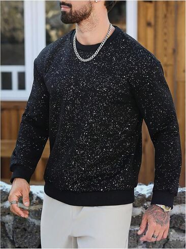RoseSeek Men's Rhinestone Sweatshirts Crewneck Long Sleeve Pullover Sweatshirt Casual Fall Tops in Saudi Arabia
