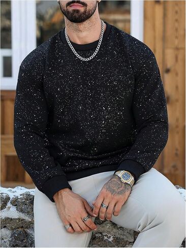 RoseSeek Men's Rhinestone Sweatshirts Crewneck Long Sleeve Pullover Sweatshirt Casual Fall Tops in Saudi Arabia