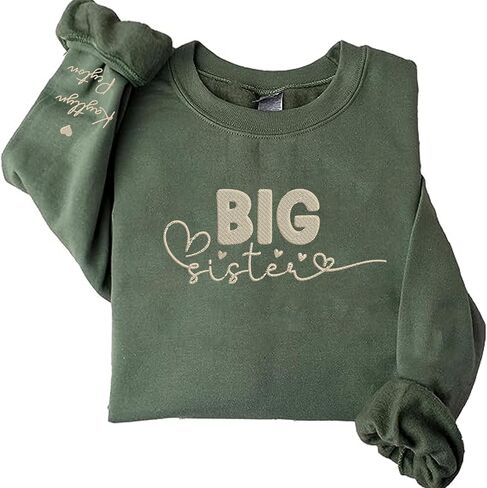 GodLover Personalized Embroidered Big Sister Sweatshirt, Personalized Name With Heart Sleeve Sweatshirt in Kuwait