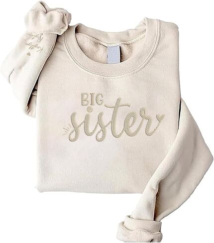 GodLover Personalized Embroidered Big Sister Sweatshirt, Personalized Name With Heart Sleeve Sweatshirt in Saudi Arabia