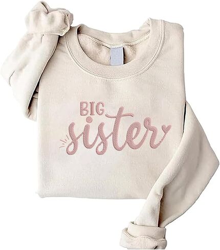 GodLover Personalized Embroidered Big Sister Sweatshirt, Personalized Name With Heart Sleeve Sweatshirt in Saudi Arabia