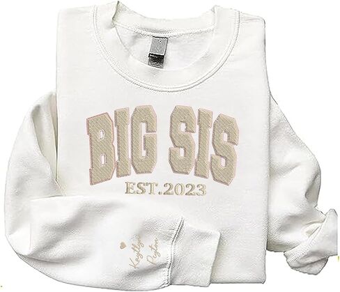 GodLover Personalized Embroidered Big Sister Sweatshirt, Personalized Name With Heart Sleeve Sweatshirt in Saudi Arabia