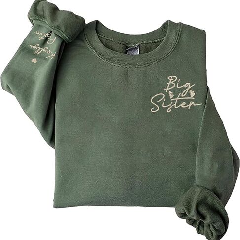 GodLover Personalized Embroidered Big Sister Sweatshirt, Personalized Name With Heart Sleeve Sweatshirt in Saudi Arabia