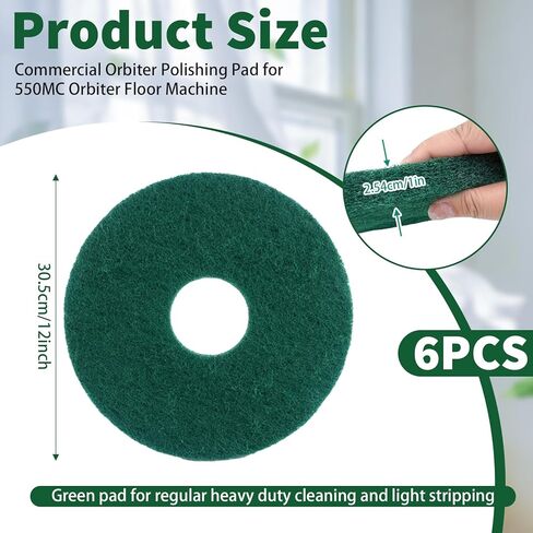 6 Pcs 12" Cleaning Orbiter Pads Green Commercial Floor Buffer Pads for Orbiter Machine Scrubber Polisher Cleaning Stripping and Hardwood Floor Maintenance in Saudi Arabia