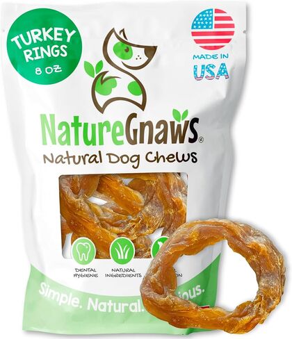 Nature Gnaws USA Turkey Tendon Rings 8oz – Natural Dog Chew Treats – Made in USA in Kuwait